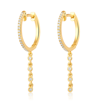 Solid Gold 0.2ct Natural Diamond Chain Drop Dangle Huggie Earrings