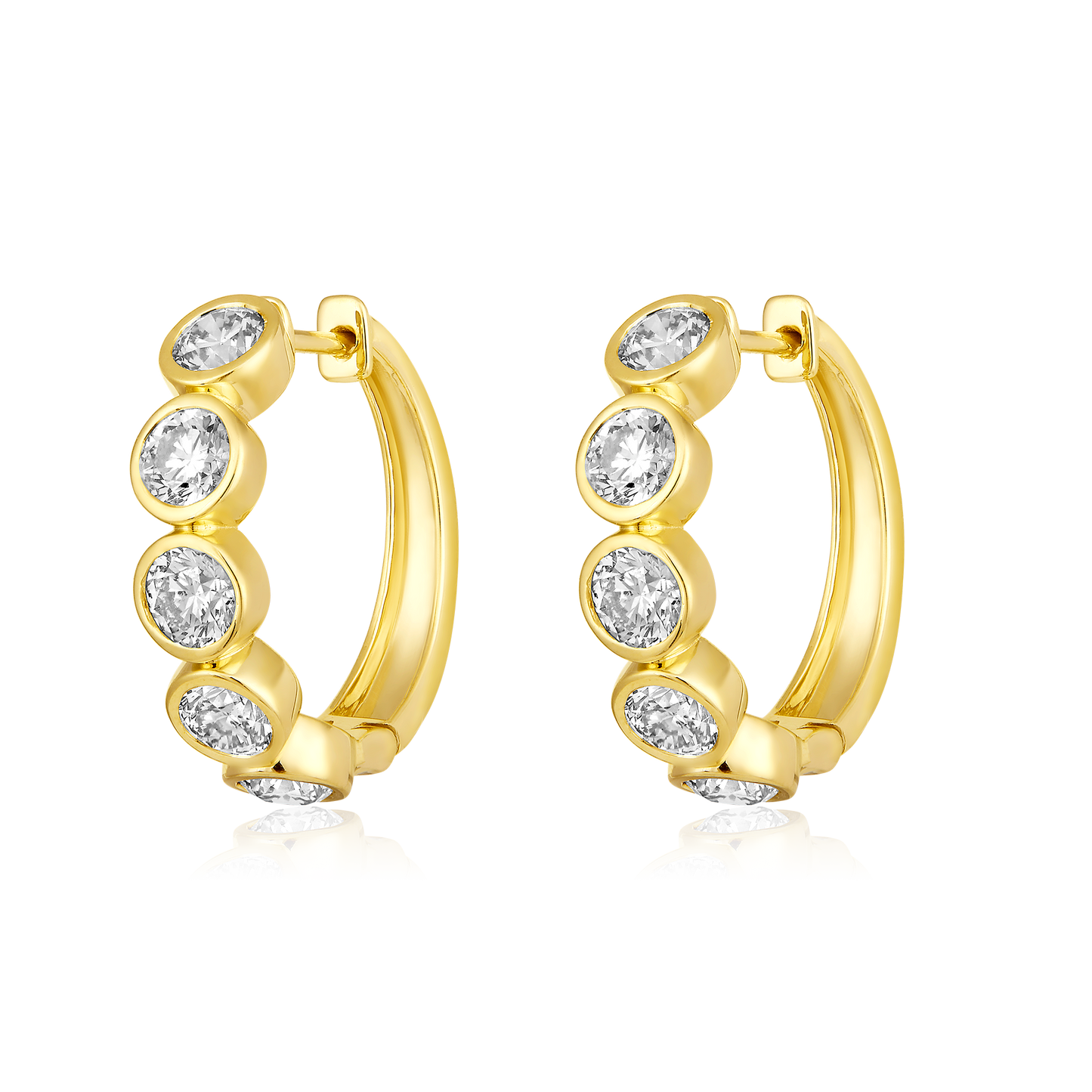 Solid Gold 2.53ct Natural Diamond Bezel Bead Hoop Earrings
