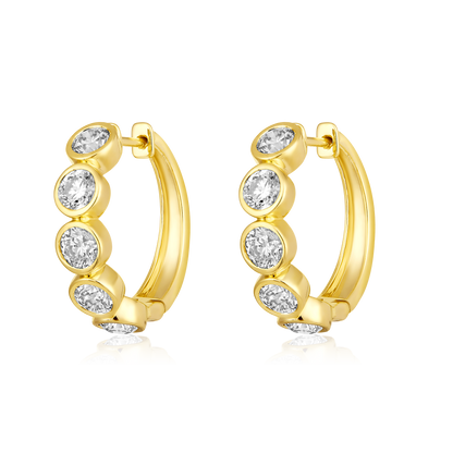 Solid Gold 2.53ct Natural Diamond Bezel Bead Hoop Earrings