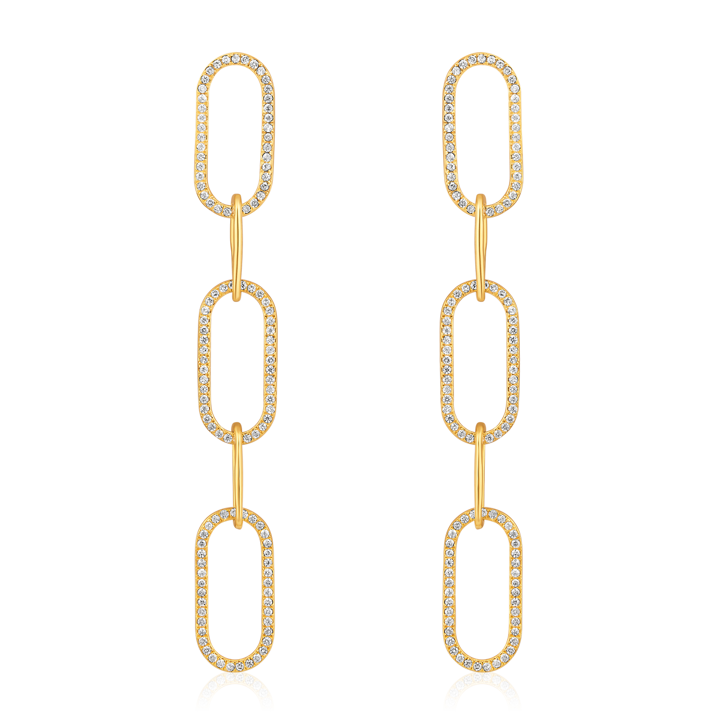 Solid Gold 0.4ct Natural Diamond PaperClip Drop Long Dangle Earrings