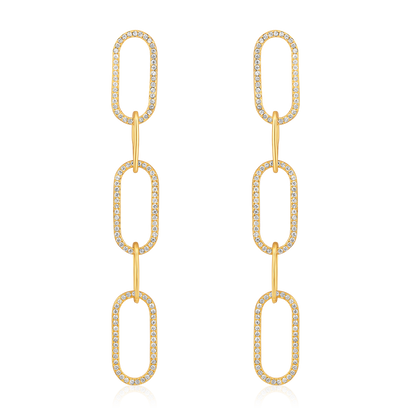 Solid Gold 0.4ct Natural Diamond PaperClip Drop Long Dangle Earrings