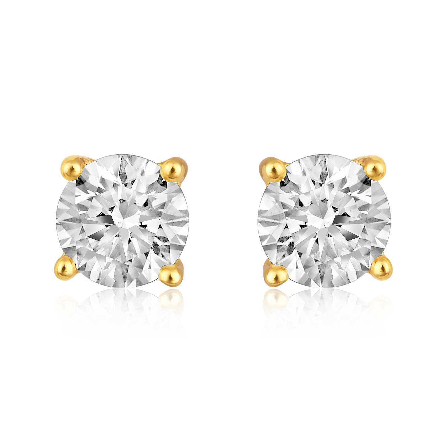 Solid Gold 0.5ct Natural Diamond 4 Prong Round Solitaire Stud Earrings
