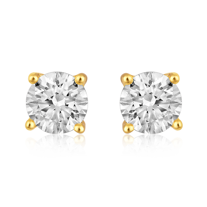 Solid Gold 0.5ct Natural Diamond 4 Prong Round Solitaire Stud Earrings
