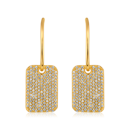 Solid Gold 0.5ct Natural Diamond Bar Tag Drop Dangle Long Earrings