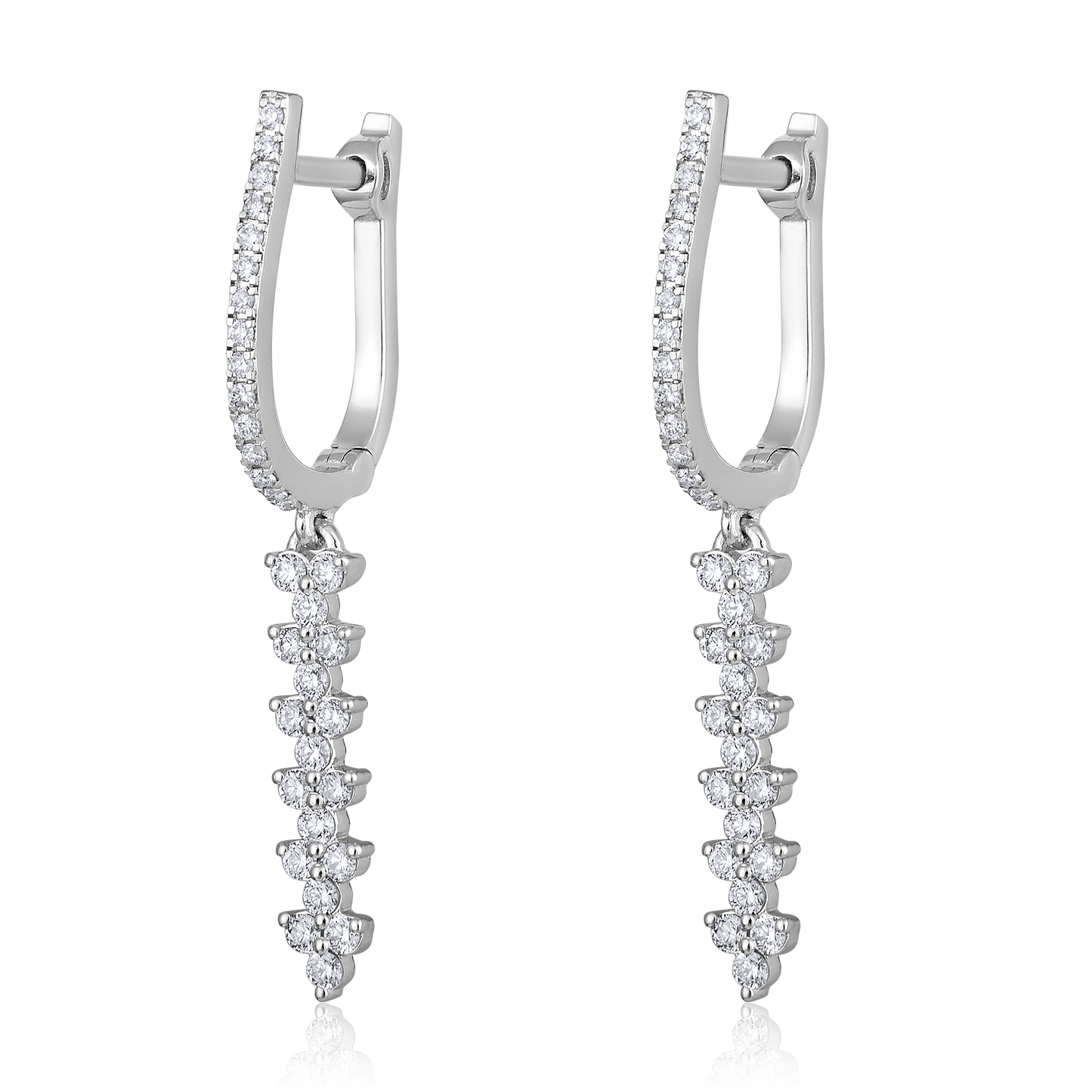 Solid Gold 0.44ct Natural Diamond Huggie Chain Dangle Trio Drop Earrings