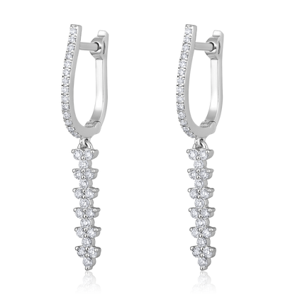 Solid Gold 0.44ct Natural Diamond Huggie Chain Dangle Trio Drop Earrings