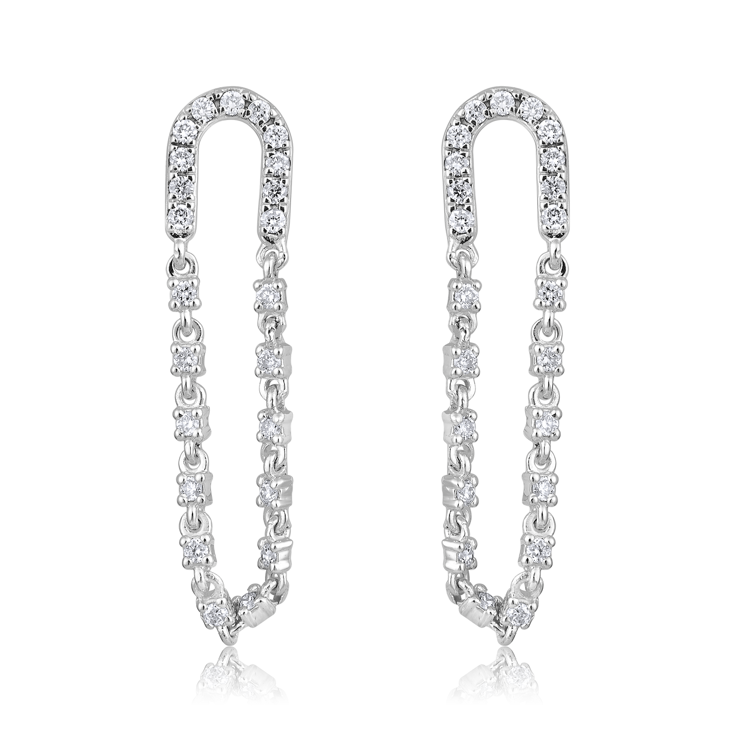 Solid Gold 0.4ct Natural Diamond Paperclip Loop Horseshoe Stud Earrings