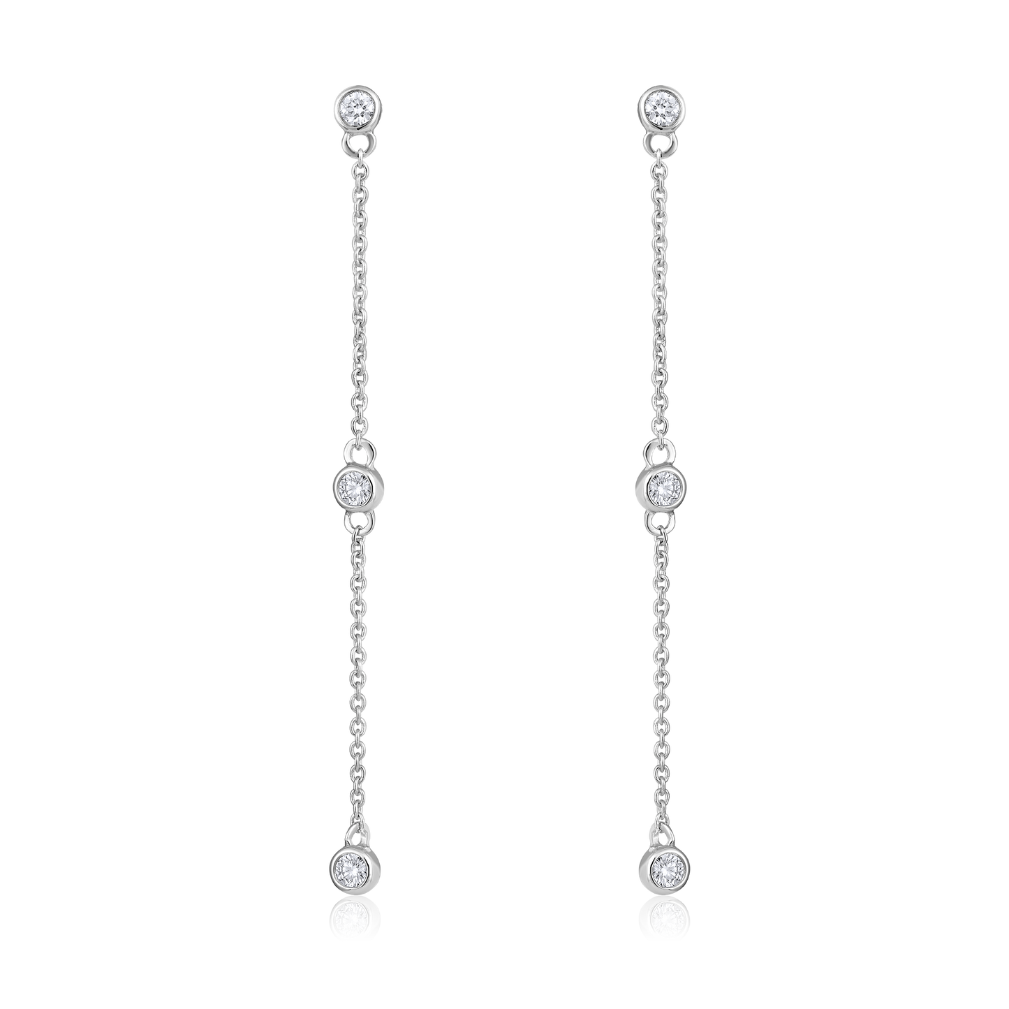 Solid Gold 0.2ct Natural Diamond By Yard Chain Station Drop Earrings