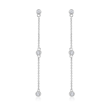 Solid Gold 0.2ct Natural Diamond By Yard Chain Station Drop Earrings