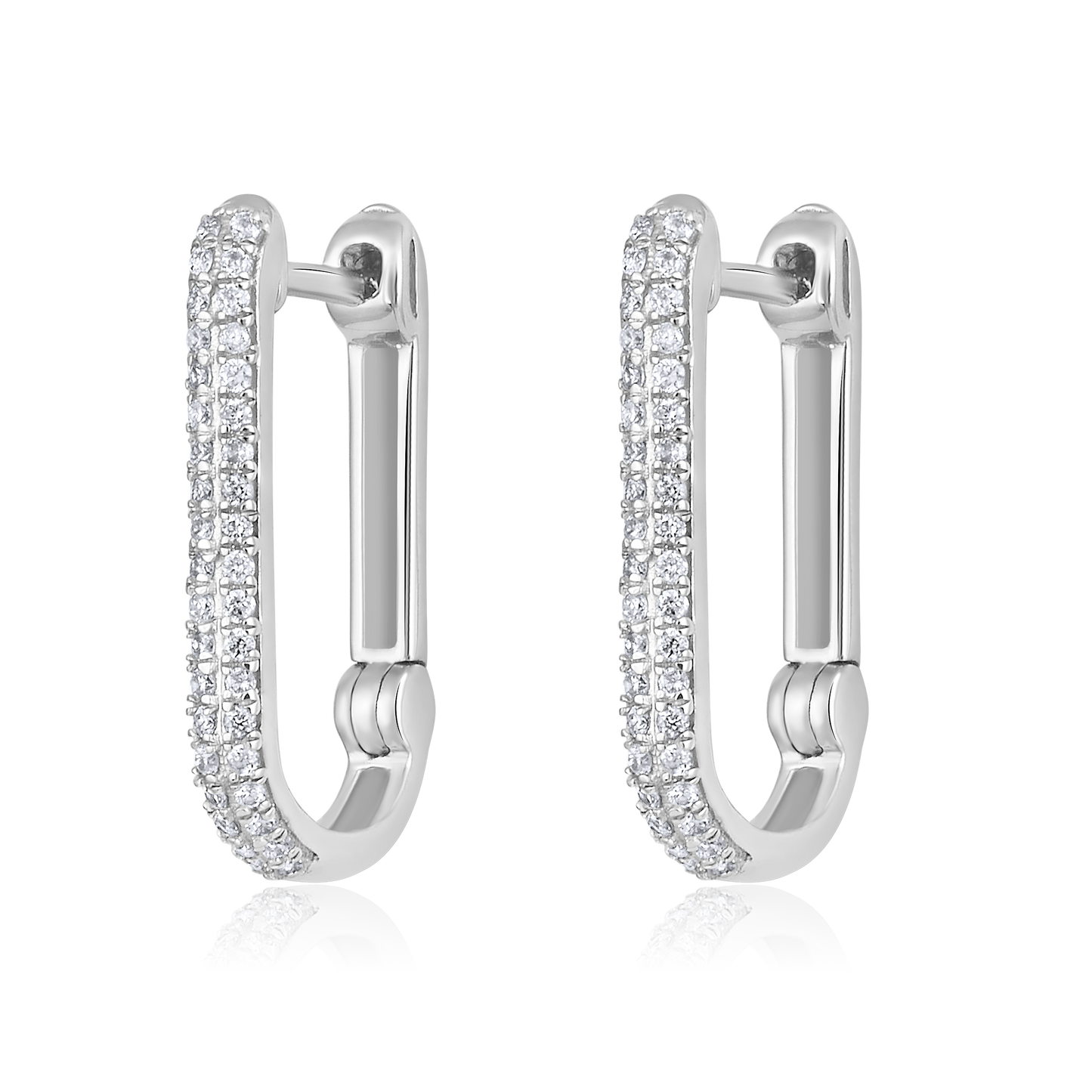 Solid Gold 0.12ct Natural Diamond U Huggie Curved Rectangle Earrings