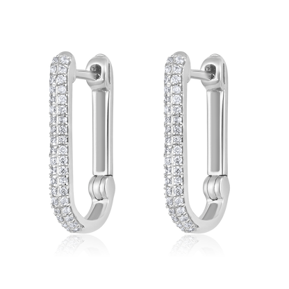 Solid Gold 0.12ct Natural Diamond U Huggie Curved Rectangle Earrings