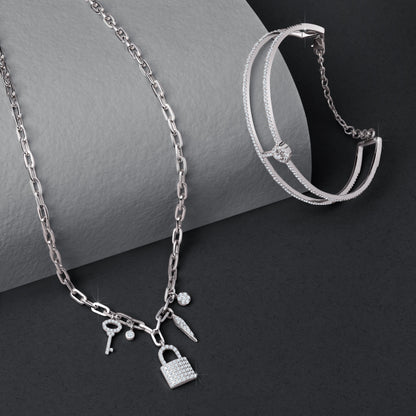 Solid Gold 0.7ct Natural Diamond Kite Key Lock Ball Charm Necklace