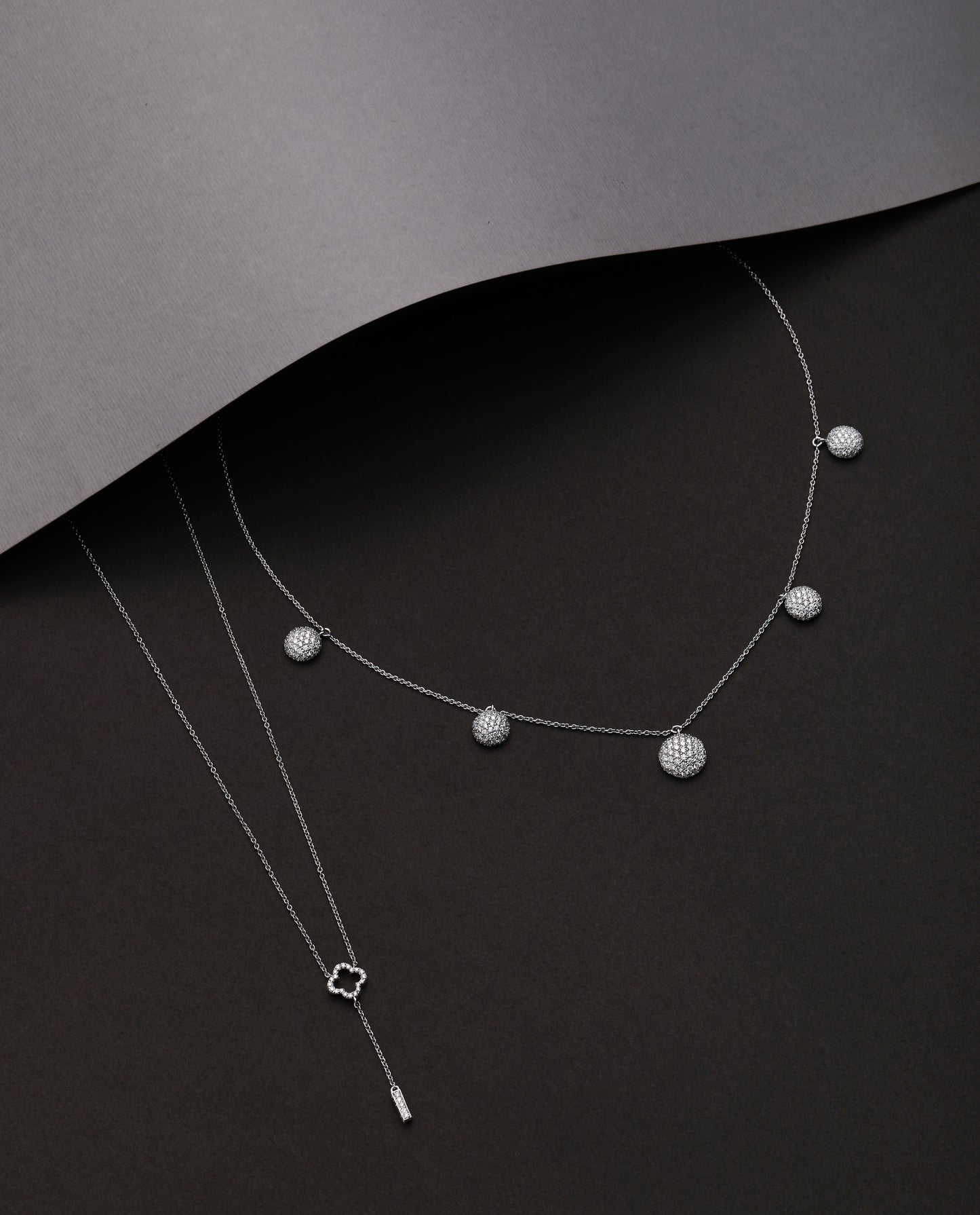 Solid Gold Natural Diamond Clover Y Drop Lariat Necklace