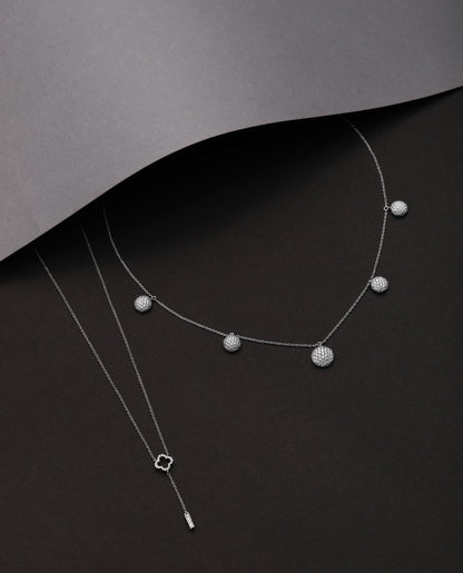 Solid Gold Natural Diamond Clover Y Drop Lariat Necklace