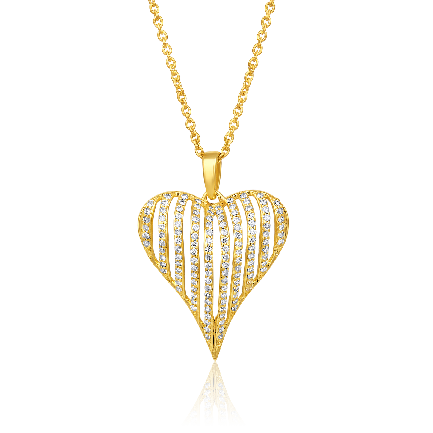 Solid Gold 0.3ct Natural Diamond Heart Cage Curved Necklace