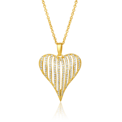 Solid Gold 0.3ct Natural Diamond Heart Cage Curved Necklace