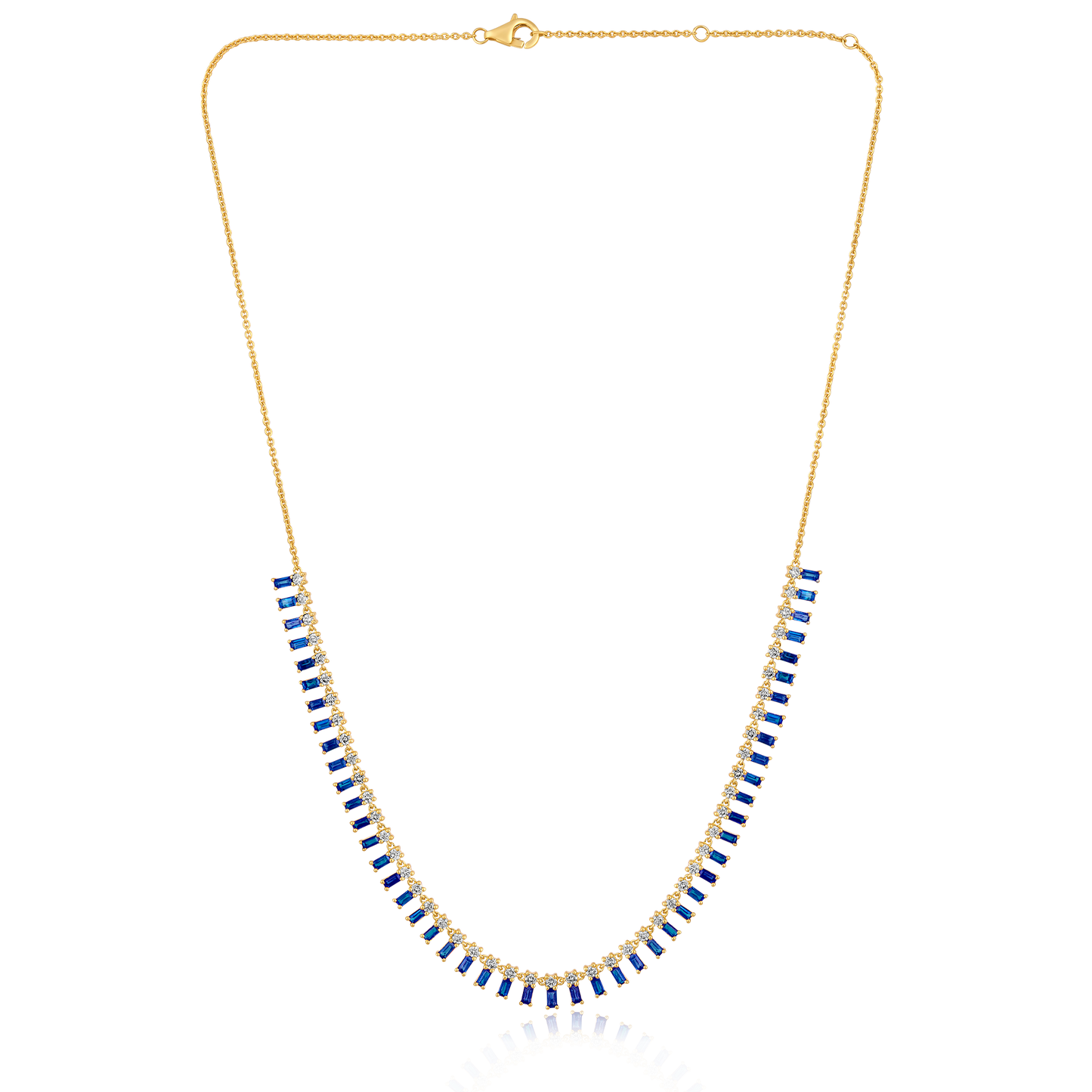 Solid Gold 5.3ct Natural Diamond w/ Natural Sapphire Buggette Fringe Necklace