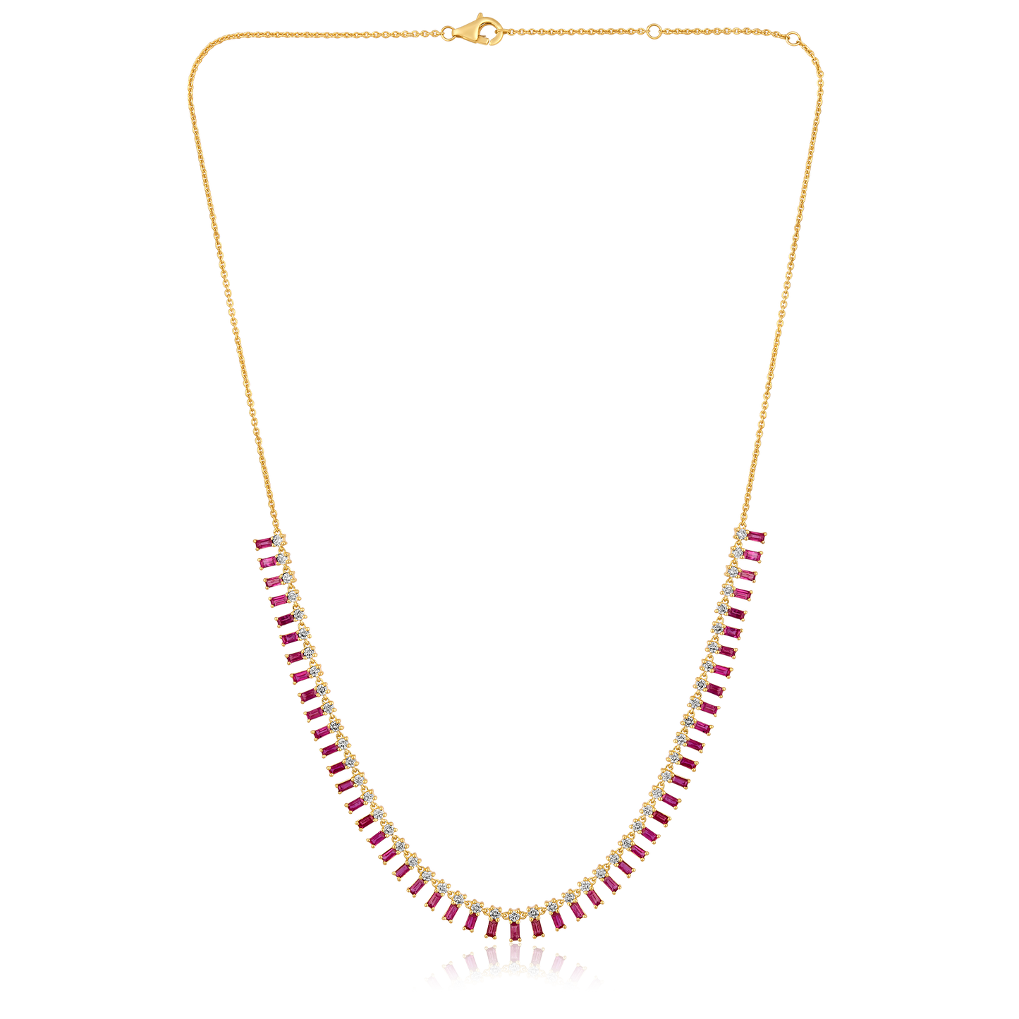 Solid Gold 4.73ct Natural Diamond w/ Natural Ruby Buggette Fringe Necklace