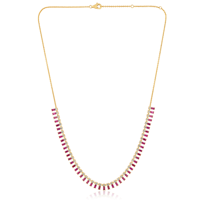 Solid Gold 4.73ct Natural Diamond w/ Natural Ruby Buggette Fringe Necklace