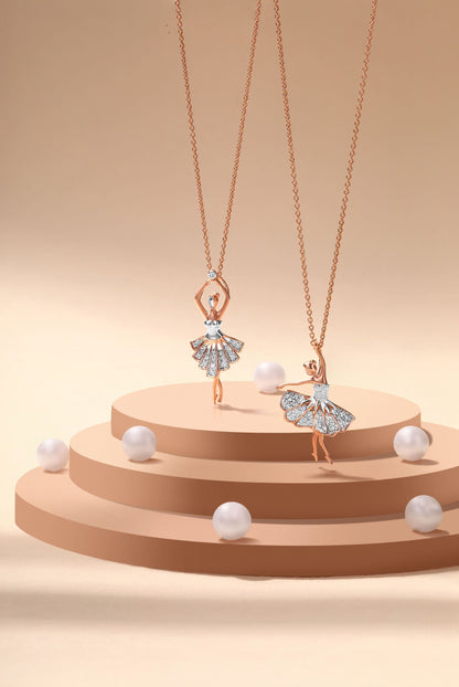 Solid Gold 0.3ct Natural Diamond Ballet Dancer Charm Necklace