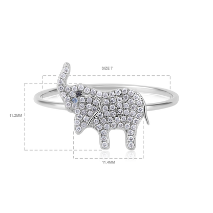 Solid Gold 0.13ct Natural Diamond Elephant Charm Ring