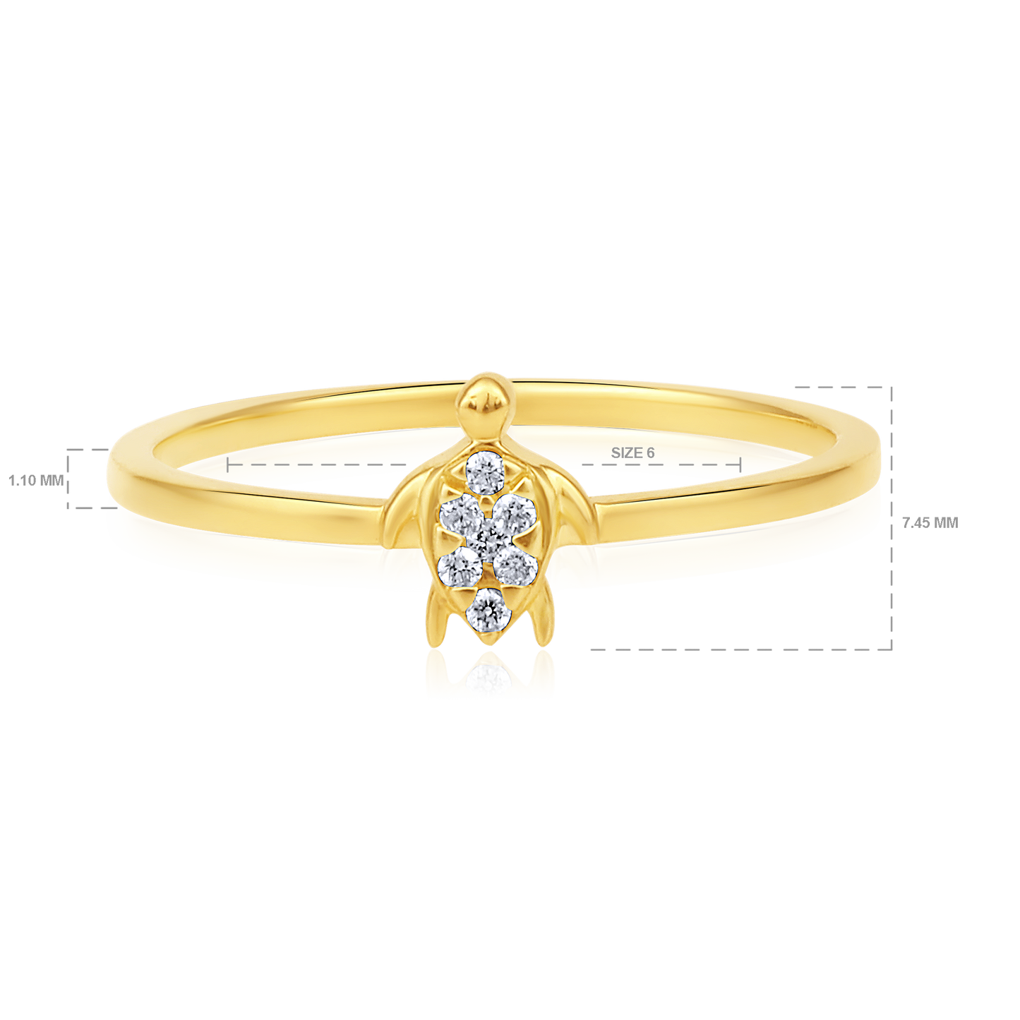 Solid Gold 0.04ct Natural Diamond Turtle Tortoise Charm Ring