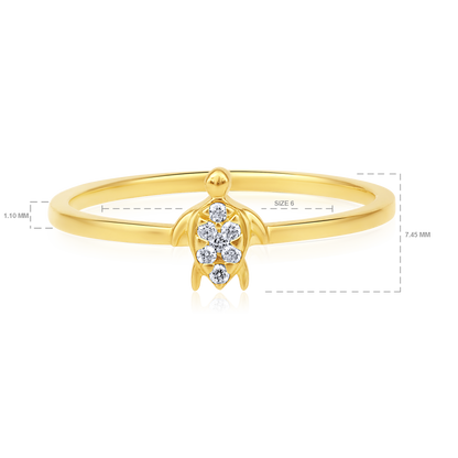 Solid Gold 0.04ct Natural Diamond Turtle Tortoise Charm Ring