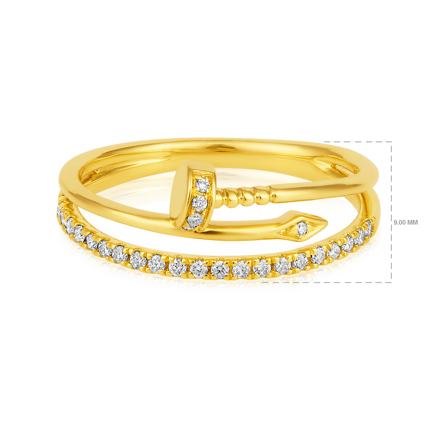 Solid Gold 0.2ct Natural Diamond Nail Swirl Twist Band Ring