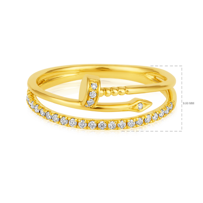 Solid Gold 0.2ct Natural Diamond Nail Swirl Twist Band Ring