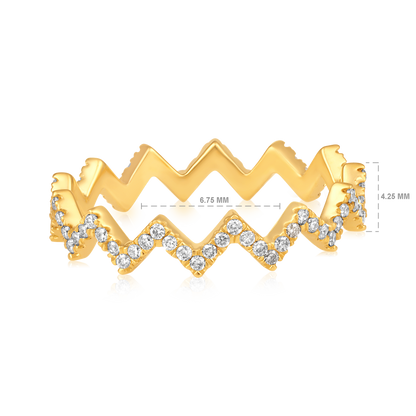 Solid Gold 0.4ct Natural Diamond Zig Zag Twist Wave Band Ring