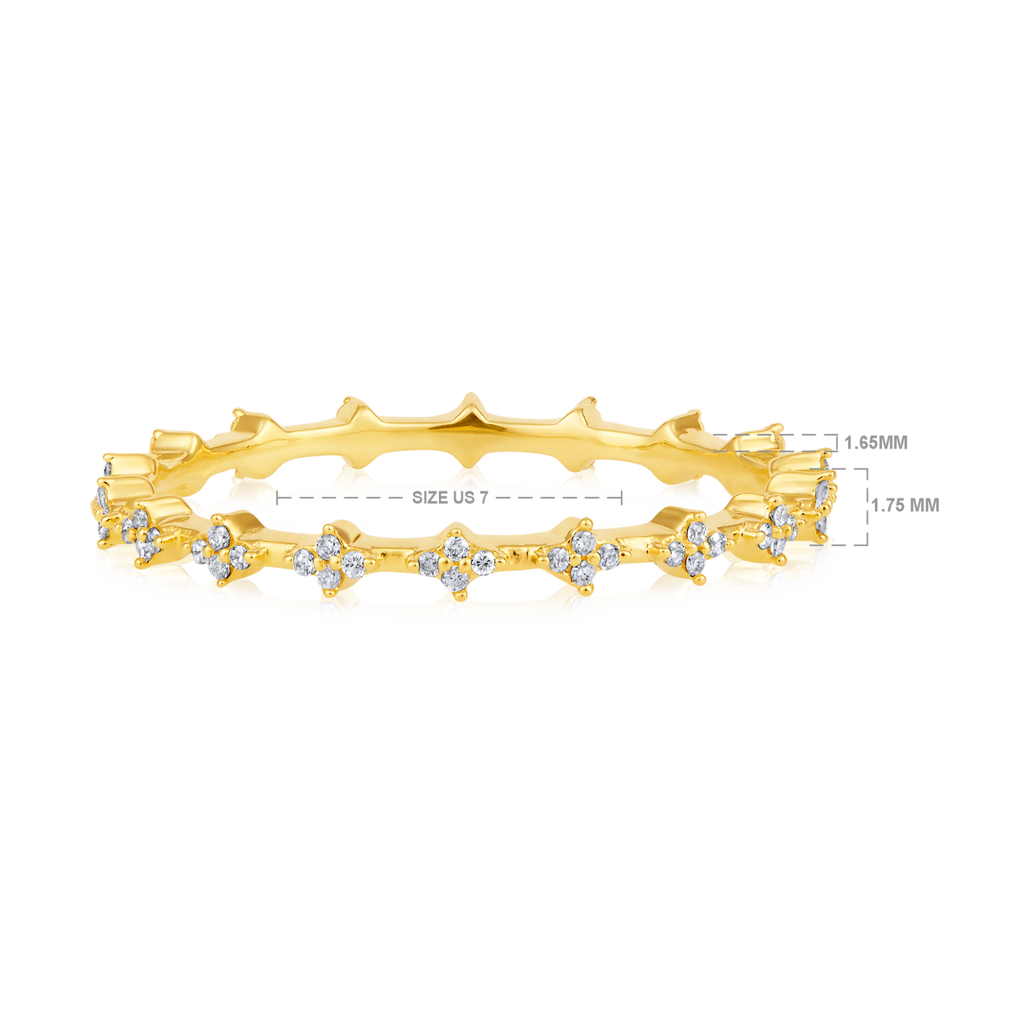 Solid Gold 0.12ct Natural Diamond Eternity Clover Spike Band Ring