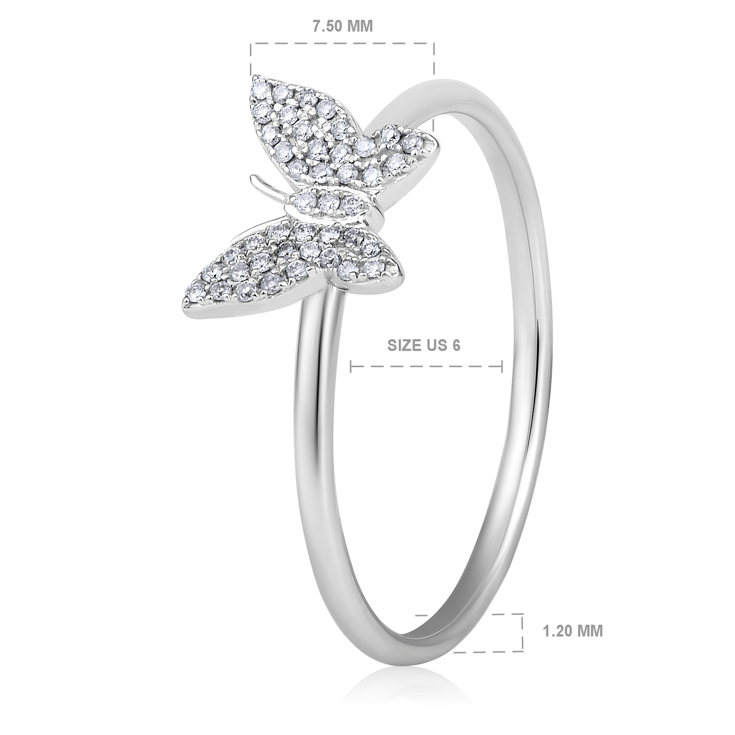 Solid Gold 0.07ct Natural Diamond Butterfly Charm Insect Ring