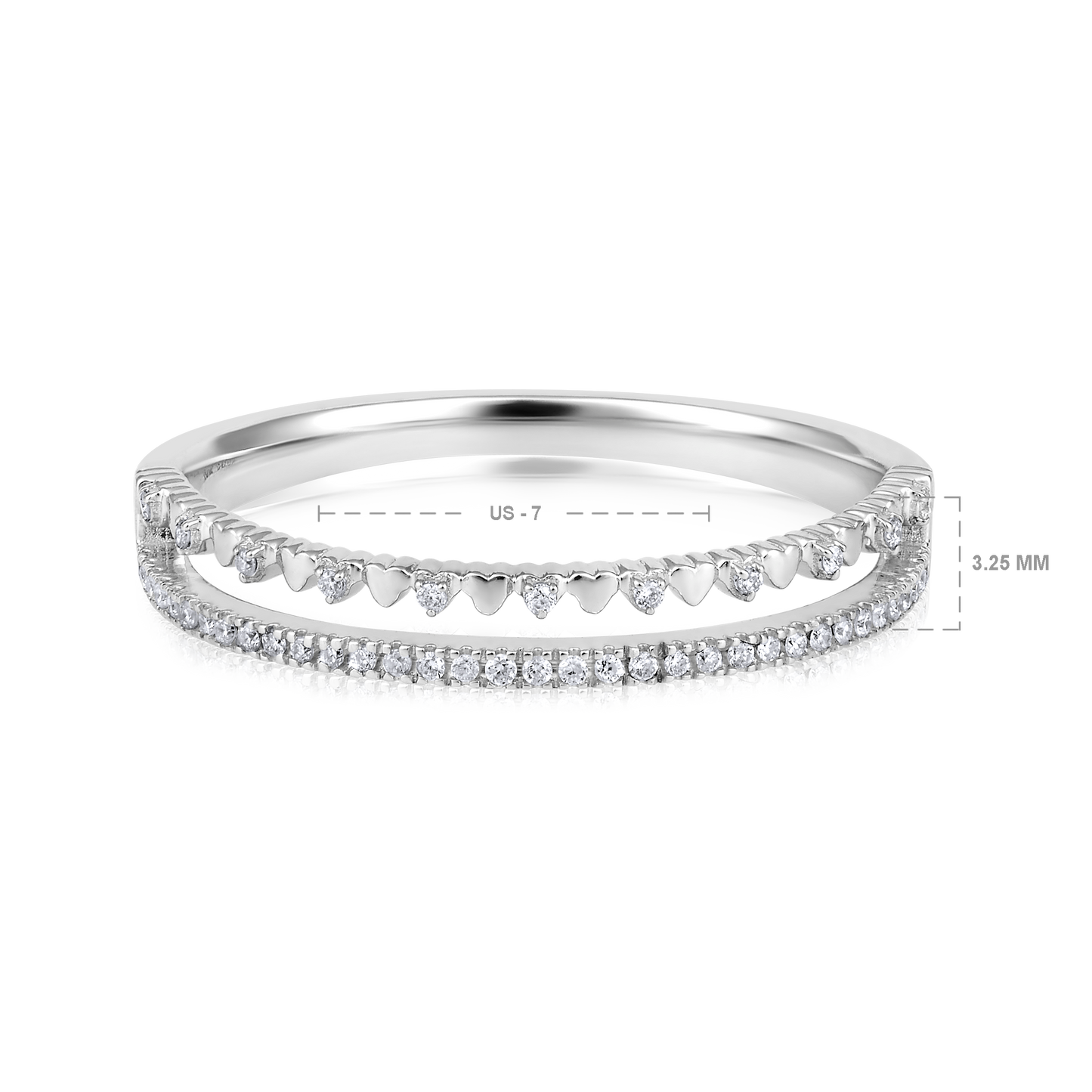 Solid Gold 0.08ct Natural Diamond Double Row Heart Band Ring