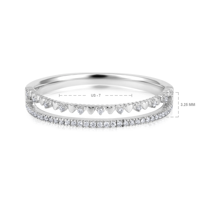 Solid Gold 0.08ct Natural Diamond Double Row Heart Band Ring