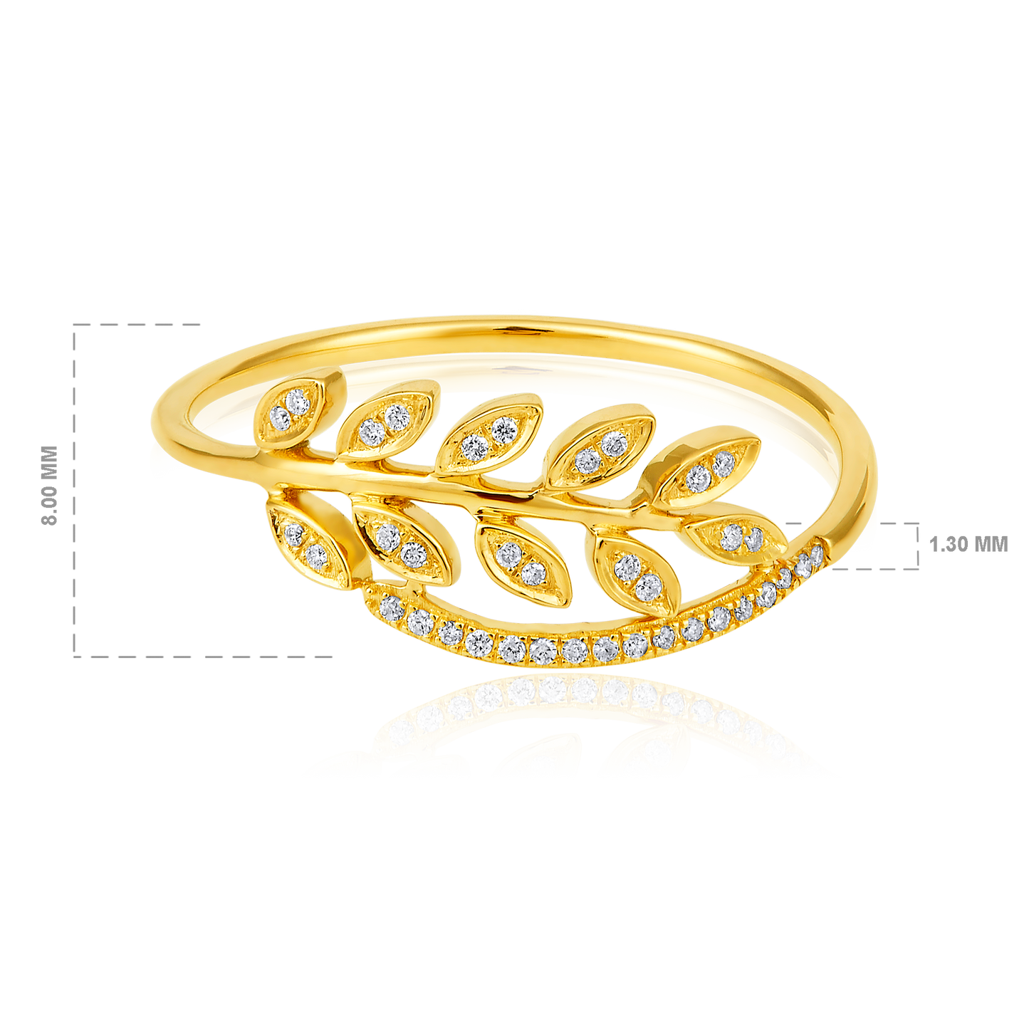 Solid Gold 0.1ct Natural Diamond Leaf Wrap Twist Branch Charm Ring