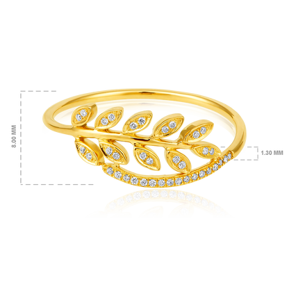 Solid Gold 0.1ct Natural Diamond Leaf Wrap Twist Branch Charm Ring