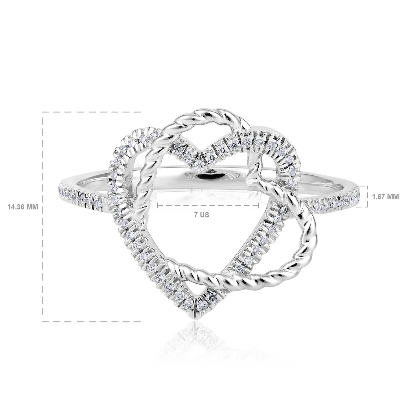 Solid Gold 0.11ct Natural Diamond 2 Heart Linked Overlap Ring