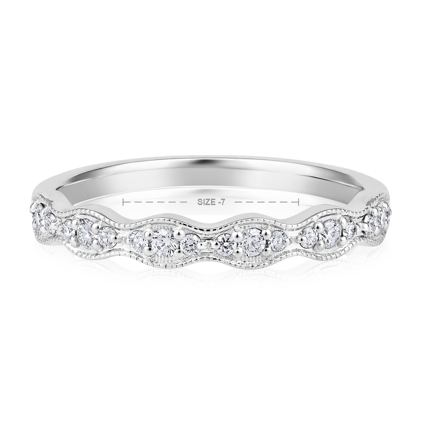 Solid Gold 0.2ct Natural Diamond Wave Band Ring