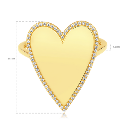 Solid Gold 0.11ct Natural Diamond Bubble Heart Big Ring