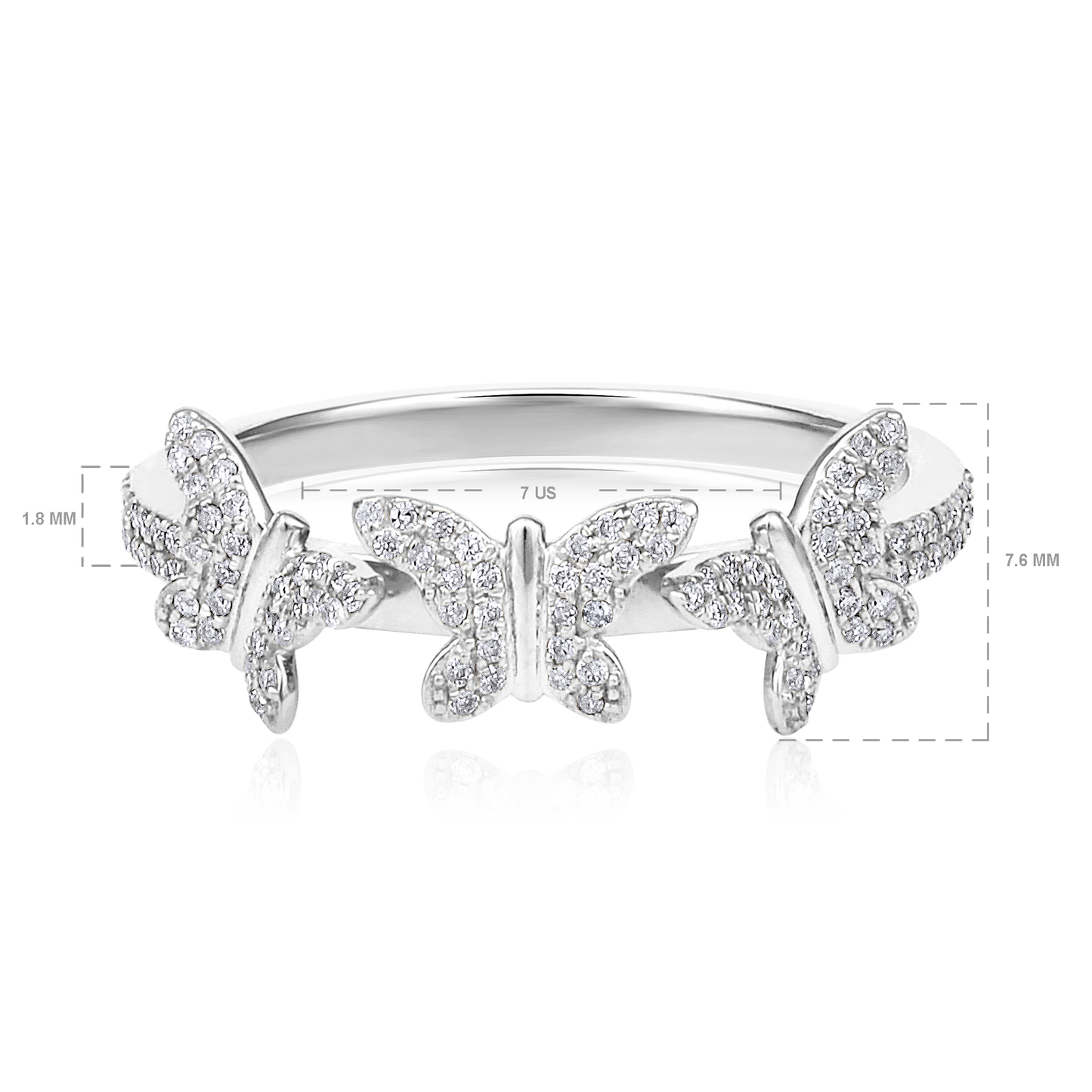 Solid Gold 0.21ct Natural Diamond 3 Butterfly Linked Charm Ring