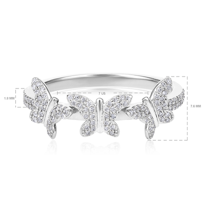 Solid Gold 0.21ct Natural Diamond 3 Butterfly Linked Charm Ring