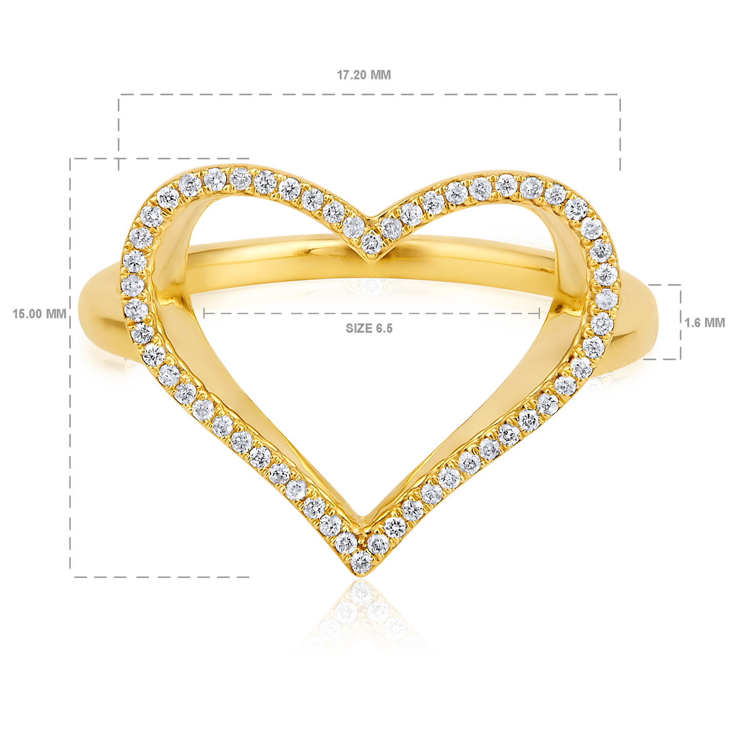Solid Gold 0.1ct Natural Diamond Heart Big CutOut Ring