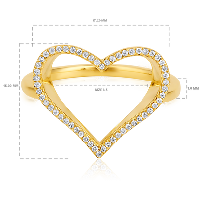 Solid Gold 0.1ct Natural Diamond Heart Big CutOut Ring