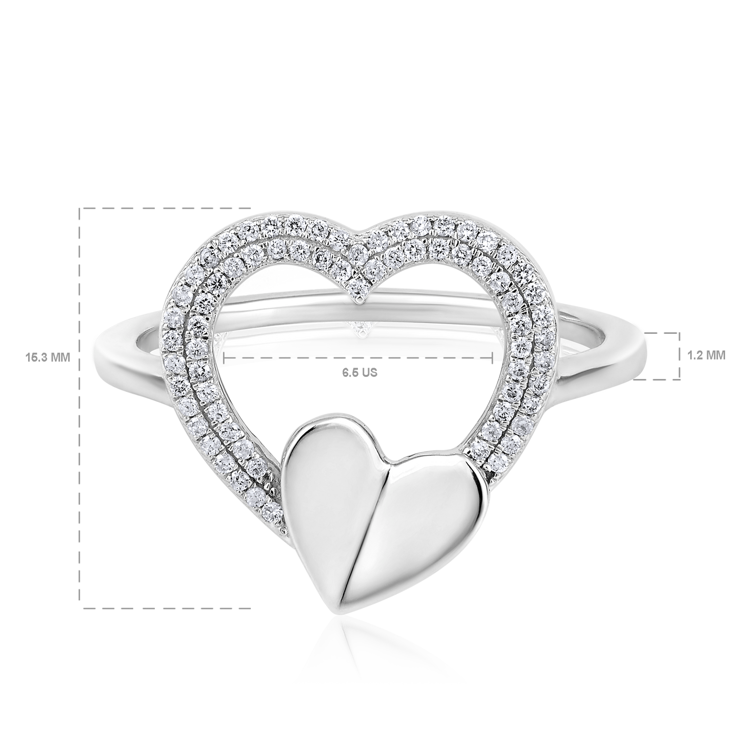 Solid Gold 0.14ct Natural Diamond 2 Heart CutOut Bubble Ring