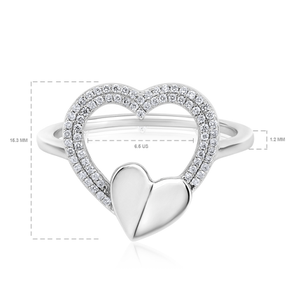 Solid Gold 0.14ct Natural Diamond 2 Heart CutOut Bubble Ring