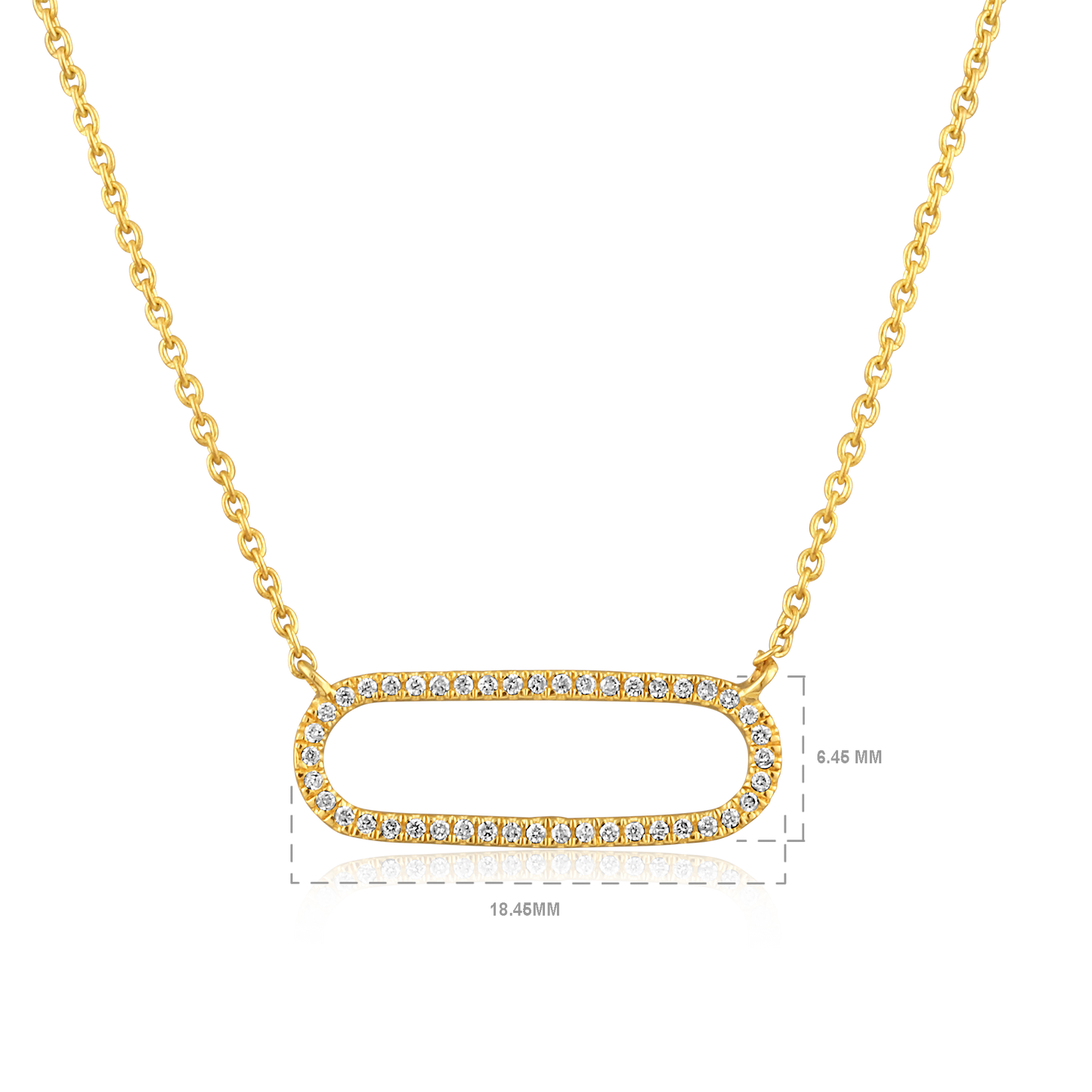 Solid Gold 0.08ct Natural Diamond Paperclip Link Oval Pendant Necklace