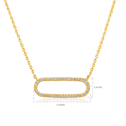 Solid Gold 0.08ct Natural Diamond Paperclip Link Oval Pendant Necklace
