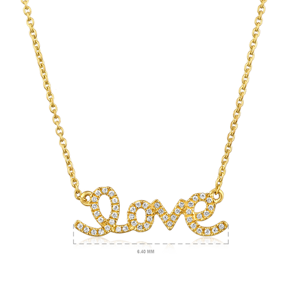 Solid Gold 0.2ct Natural Diamond Love Alphabet Cursive Charm Necklace