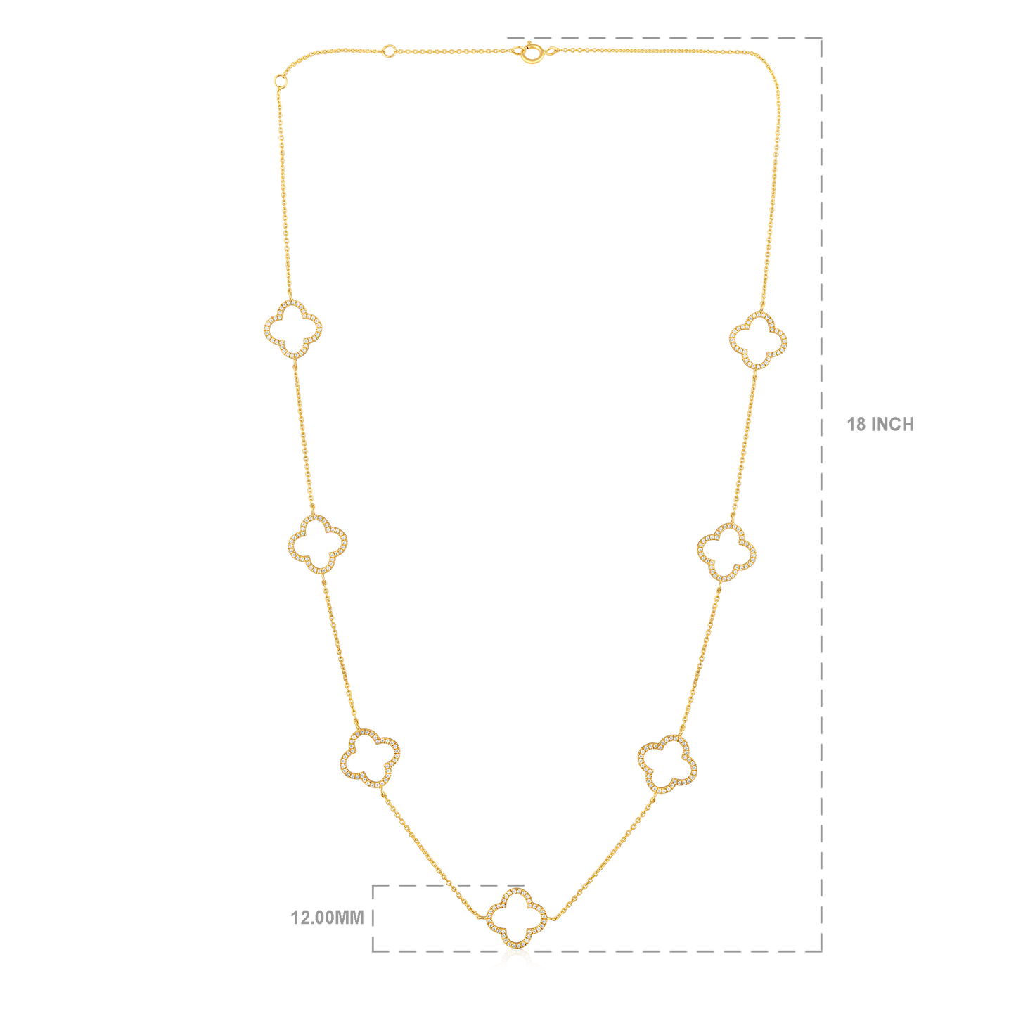 Solid Gold 0.44ct Natural Diamond Open Clover CutOut By Yard Necklace