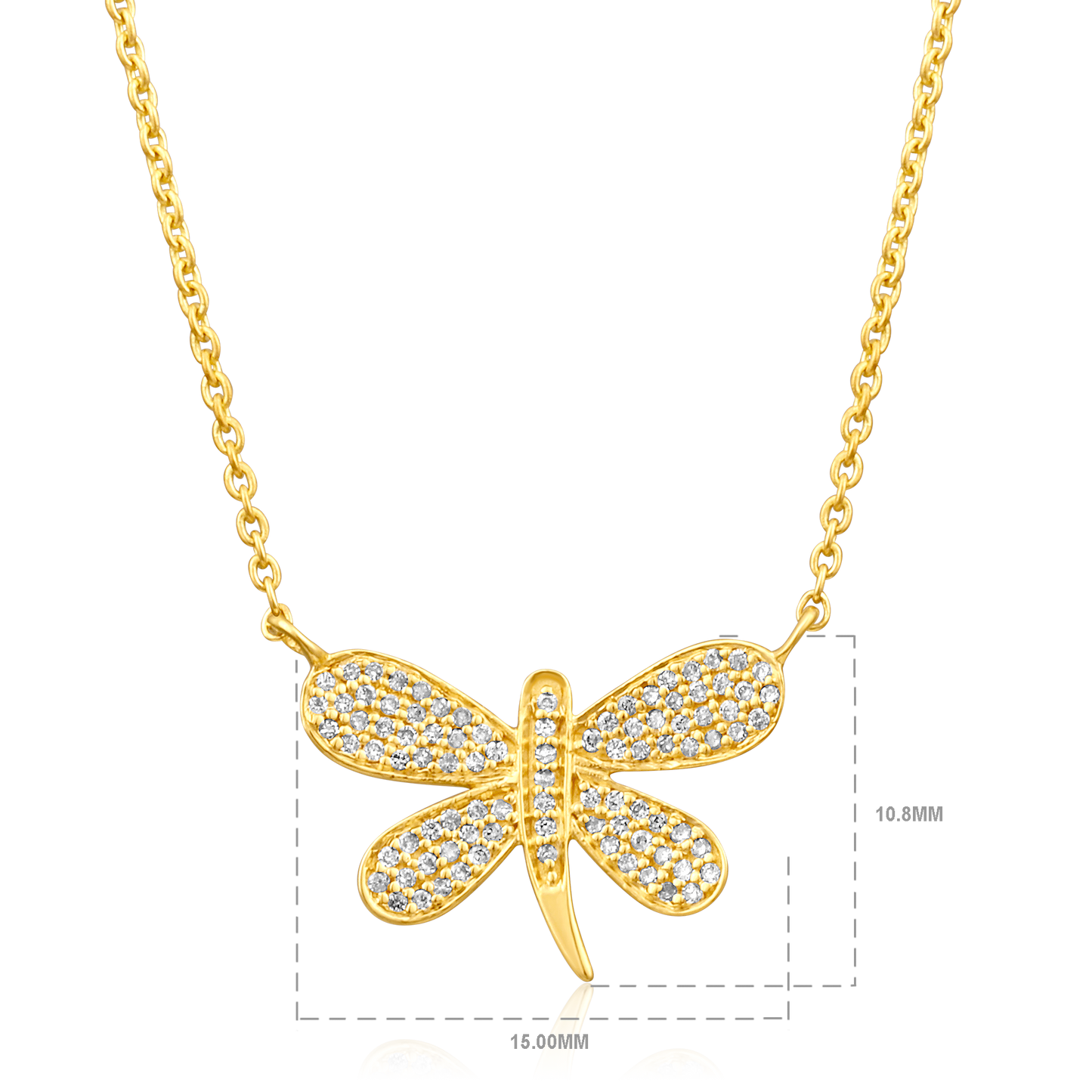 Solid Gold 0.14ct Natural Diamond Dragon Fly Charm Necklace